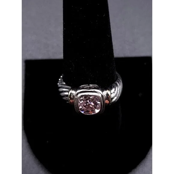 18K Gold-Plated Sterling Silver Ring Size 6.5 With Pink CZ in Center - Picture 6 of 10